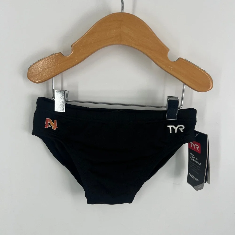 TYR Boys Durafast Elite Solid Racer Swim Brief Black‎ Size 22 RDUS7Y New